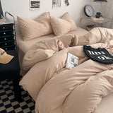 Washed Cotton Bed Linen Bedding Set 4 Pieces Bed Sheets Set Solid Color Comforter Cover Couple Queen King Size Bed Quilt Cover