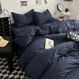 Washed Cotton Bed Linen Bedding Set 4 Pieces Bed Sheets Set Solid Color Comforter Cover Couple Queen King Size Bed Quilt Cover