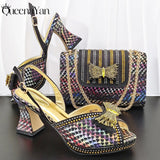QueenaYan 2026 New Italian Pumps and Bag To Party  INS Style Open-Toe Rhinestone Elegant High Heels for Women Party