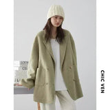 CHIC VEN Women's Woolen Coats Fashion Solid Loose Warm Jackets Korean Casual Office Lady Female Clothing Spring Autumn New 2026