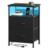 bedside table, chest cabinet, dresser, two drawers with cloth drawers, storage cabinet