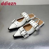 Women Flat With Shoes 2026 Designer Luxury Buckle Fashion Ladies Flats Shoes Slingback Pointed Toe Casual Female Sandals Mules