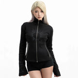 American Vintage Hooded Long Sleeve Jacket Women Autumn Winter Casual Slim Cardigan Top Harajuku Solid Y2k Zipper Clothes 2025