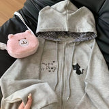 Zipper Hoodie Gothic Cartoon Kawaii Cat Ear Y2k Jacket Zip Up Thin Coat Spring Autumn Cute Core 2000s Clothes Fall Sweatshirts