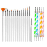 5/20Pcs Nail Art Brush Design Tip Painting Drawing Carving Dotting Pen FlatFan Liner Acrylic Gel UV Polish Manicure Tools