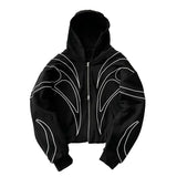 Street Retro Fashion Clothing Striped Embroidered Black Double Zipper Hoodie American Hip-hop Punk Oversized Sweatshirt women