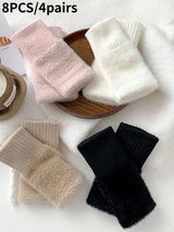 Women'S Luxury Plush Fleece-Lined Winter Gloves - Thick Warm Half-Finger Gloves with Elastic Cuffs Winter Gloves For Women