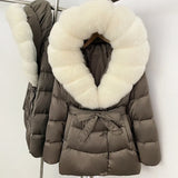 Natural Fur Collar Down Jacket Women Winter 2026 High Quality Duck Down Puffer Parka Windproof Warm Down Coat Outerwear New