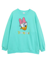 Disney World Disneyland Embroidery Sweatshirt Women Casual Fleece Jumper Mickey Daisy Duck Cartoon Loose Pullover Top O Neck