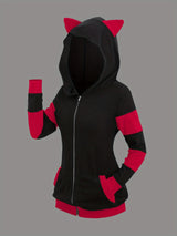 2024 European and American fashion women's new thick cat ears in autumn and winter long color matching hooded sweater coat