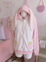 Japanese Cute Coat Embroidery Rabbit Ear Hooded Subculture Kawaii Y2k Tops Casual Fashion Sweet Coats Ropa Mujer Women Clothing