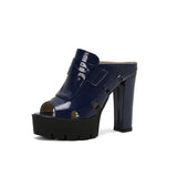 Platform Sandals Women High Heels Slippers Summer Women Shoes Sexy Chunky Heels Slides Patent Leather Zapatillas Mujer WSH5052