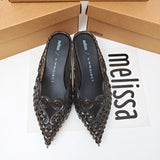 Women Sandals 2025 Spring Melissa Woman Slingback Shoes Fashion Ladies High Heels Elegant Med Heel Pointed Toe Slip on Sandal