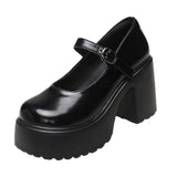 Black Super High Heels Mary Jane Shoes Women 2026 Goth Chunky Platform Pumps Woman Plus Size Ankle Buckle Party Lolita Shoes 42