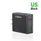 160W USB C Charger Fast Charging PD QC3.0 Wall Charger Adapter For iPhone 16 Samsung S24 Xiaomi Huawei Multi Ports Phone Charger