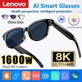 Lenovo 2026 New 8K AI Translation AI Smart Glasses Bluetooth Calling Music Player Camera Control Anti Blue Light Sunglasses
