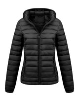 Women's Fashion Winter Padded Coat - Minimalist Hooded Puffer Jacket with Pockets for Fall/Winter
