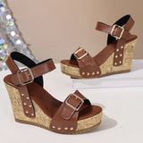 Vintage Platform Wedge Heel Ankle Strap Sandals Women Summer 2026 Thick Bottom Super High Heel Sandals Woman's Designer Shoes