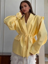 Tossy Elegant Commute Suit jacket Female Lace-Up Loose Pocket Patchwork Lapel Party Looks Outwear For Women Bandage Coat jacket