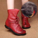 Genuine Leather Plush women's short Boots Retro Casual Autumn Winter Women Boots Waterproof warm Snow boots Plus Size 42