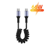 66W 100W Type C TO Type C Cable For iPhone 15 Huawei Xiaomi Samsung Car Spring Cable 6A Short Fast Charging USB C Cable