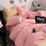 Washed Cotton Bed Linen Bedding Set 4 Pieces Bed Sheets Set Solid Color Comforter Cover Couple Queen King Size Bed Quilt Cover