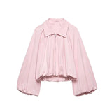 NLZGMSJ Women Bomber Jacket 2026 Spring Ball Sleeve Folds Zipper Loose Coat Female Casual Oversize Top Y2K