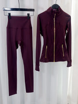 Gold zipper jacket and yoga pants set, sportswear, quick-dry and breathable, slimming and lightweight, tight-fitting