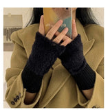 Soft Winter Half Finger Gloves Women Warm Luxury Solid White Plush Knitted Fingerless Gloves Wrist Mitten Writing Winter Gloves