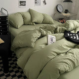 Washed Cotton Bed Linen Bedding Set 4 Pieces Bed Sheets Set Solid Color Comforter Cover Couple Queen King Size Bed Quilt Cover