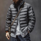 Maden Winter Men's Stand-up Collar Down Jacket Lightweight Hydrophobic White Duck Down Filling Coat Warm Inner Layer for Fall