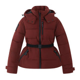 Women's Winter Hooded High Waist Padded Sport Parkas Coats with Belt Female Elegant Thick Warm Pockets Windproof Skiing Jackets