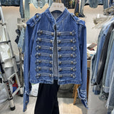Retro Denim Military Jacket Women Vintage Solid Single Breasted Stand Collar Slim Short Jackets 2026 Lady Daily Street Outerwear