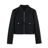 SLTNX Women's Zipper Jacket Coat New Winter Long Sleeve Pocket Outerwear Coat Short Street Elegant Women's Jacket
