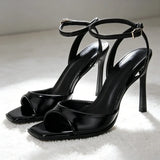 Black Sexy Heels Women Summer Elegant Party Dress Sandals Fashion Square Toe Naked Strap Designer Thin Heels Pumps Zapatos Mujer