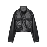 MUJER Faux Leather Cropped Jacket Women Bomber Demi-season Jackets for Women Long Sleeve Women's Coats Zip Overcoat Jacket Women