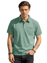 Men's Casual Business Polo Shirt Lapel Collar Chest Pocket Loose Short Sleeve Summer Daily Wear 2026 Summer New Men's Polo Shirt