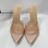 New Summer Women's High-heeled Sandals Simple Transparent High-heeled Slippers Stiletto Pointed Open-toed Slippers Mules