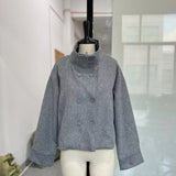Fashion Short Woolen Coat For Women Stand Collar Full Sleeve Loose Zipper Jacket Female 2025 Spring Autumn Solid Lady Outwear