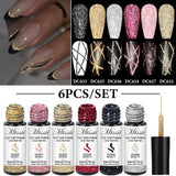 2/4/6pcs Reflective Glitter Liner Gel Nail Polish Set Pull Line Graffiti Painting Stripe DIY French Nails Design Painting Gel