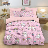 3pcs Cartoon Cute Unicorn Printed Coreless Down Duvet Cover Set, Multi Size Bedroom Bedding Decoration, Machine Washable