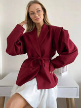 Tossy Elegant Commute Suit jacket Female Lace-Up Loose Pocket Patchwork Lapel Party Looks Outwear For Women Bandage Coat jacket