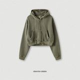 ZODF Retro 2025 Winter Women Short Zipper Hoodies Female Girls Loose 355gsm Thick Fleece Hooded Zip-up Coat Streetwears HY0448