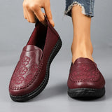Women's Spring Autumn Leather Loafers Floral Embossed Slip‑On Flats Anti‑Slip Comfort Casual Mom Daily Walking Free Shipping
