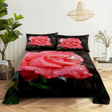 Pink Rose Bed Sheet Sets 3D Print Flowers Bed Flat Sheet for Women Girls King Queen Full Twin Size 2/3pcs Bed Linen Room Decor