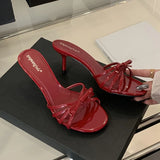 Women Thin Heels Sandals Slides Shoes Butterfly-Knot Footwear Fashion Round Toe Ladies High Heels Shoes Female Sandals Pumps