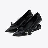 Special Heel Spliced Heels Pointed Toe Heels Women's Fashion Shallow Mouth Bow Non-Slip Mary Jane Single Shoes Large 42