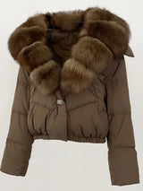 Down Jacket Women Short Puffer Jacket Thick New Big Natural Real Fox Fur Coat  Autumn Winter Female White Duck Down Coat Feather