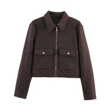SLTNX Women's Zipper Jacket Coat New Winter Long Sleeve Pocket Outerwear Coat Short Street Elegant Women's Jacket