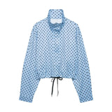 TARUXY Fashion Polka Dot Print Jacket Coat Women's Stand Collar Long Sleeved Workwear Coat Ins Hot Short Casual Female Jackets